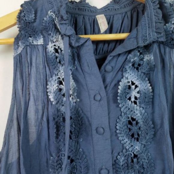 Free People Boho Crochet Trim Split Back Tank - Picture 3 of 7